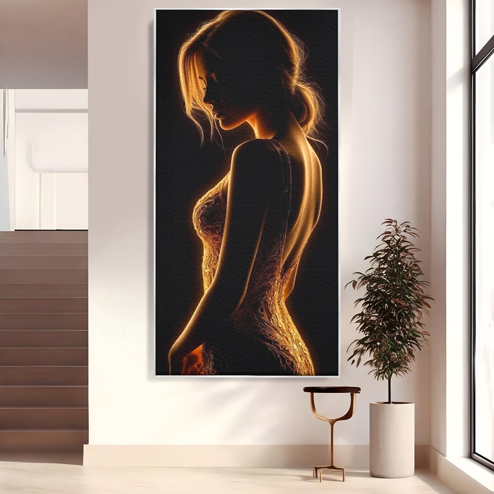 Tablou canvas cu tablou canvas cu silueta feminina, in rama de aluminiu argintiu